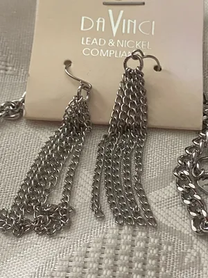 DaVinci Silver Tone Necklace & Earrings Set 3 Rows Fringe Statement Festival New thumbnail 2