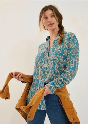 Pilcro Anthropologie Leilani Tunic Top Womens XS Blue Button Down Boho Western thumbnail 1