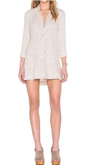 Free People Tunic Dress This Town Buttondown Dress Pink Polka Dot Small thumbnail 1