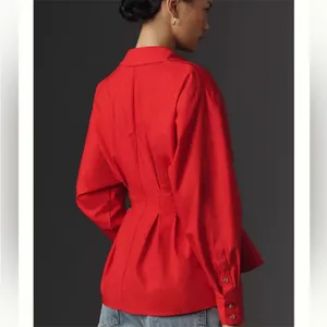 Anthropologie Belted‎ Button down red Shirt with Belt size 8 thumbnail 2