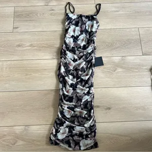 Lulu’s We Really Mesh Black Floral Print Sleeveless Ruched Midi Dress NWT Small thumbnail 10