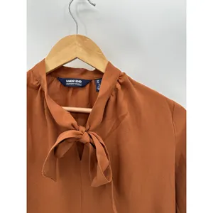 Lands' End Outfitters Blouse Women 2 Brown‎ Tie Neck Long Sleeve Button Cuff thumbnail 4