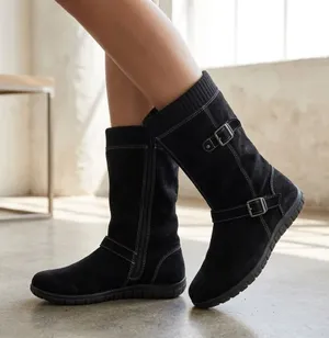 Dr Scholls black mid calf side zip round toe synthetic boots warm women size 8 thumbnail 1