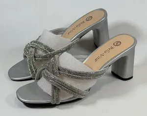 Bella Vita Size-8.5 W Women's Heels‎ Carmen Silver Micro Suede Stones Sandals thumbnail 1