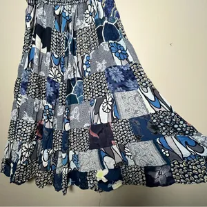 VTG Women Skirt Blue Patchwork Floral Tiered Boho Maxi Festival Artsy Maximalist thumbnail 6