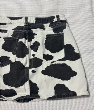 Cow Print Denim Mini Skirt Multiple thumbnail 3