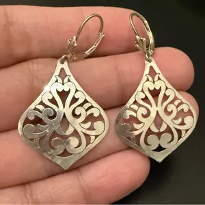 925 Sterling Silver Cut-out Filigree Arabesque Design Dangle Earrings thumbnail 7