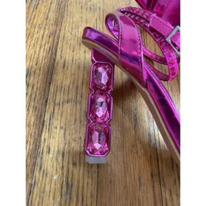 Pink Rhinestone Strappy Heel Sandals Shoes Womens Size 8 Square Toe Party thumbnail 4