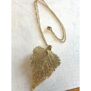 Gold Plated Real Leaf Pendant Necklace With Chain thumbnail 3