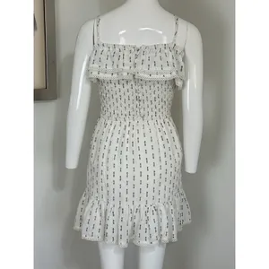 Lost + Wander Womens Size S White Boho Smocked Mini Dress Spaghetti Strap Tassel thumbnail 2