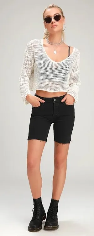 Free People We the Free Avery Washed Black High-Waisted Denim Bermuda Shorts 25 thumbnail 1