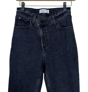 Abercrombie & Fitch 90s Slim Straight Criss Cross Jeans Asymmetrical Size 26 thumbnail 1