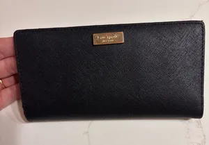 Kate Spade Black Wallet 4” x 7” cardholder, pockets. Coin holder/ ID window thumbnail 1