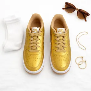 Nike Air Force 1 Low GS Metallic Gold Leather Sneakers 7Y Women's 8.5 Shoes GUC thumbnail 11