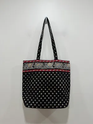 Vera Bradley Quilted Tote Bag Black Floral Print Shoulder Bag Large Cotton thumbnail 2