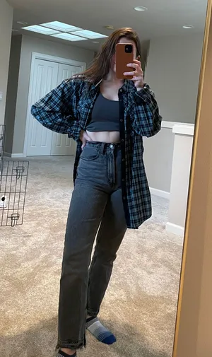 Oversized Plaid Button Down Shirt Blue Size L thumbnail 1