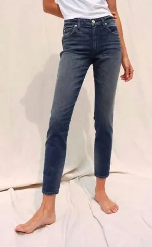 AMO Stix Crop Jeans Forever Blue Size 24 Slim Mid Rise Raw Hem Made USA thumbnail 1
