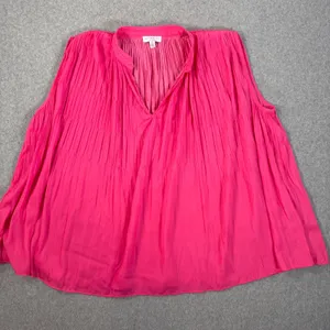 Current Air Pleated Sleeveless Blouse Women's Medium Pink Satin V-Neck Flowy thumbnail 1