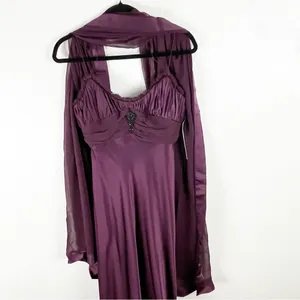 BADGLEY MISCHKA 100% Silk Burgundy Embellished Bodice Shoulder Cover Dress 6 thumbnail 15