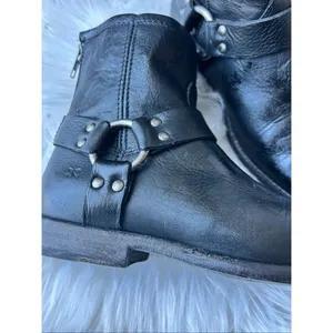 Frye Women's Phillip Harness Boots 6.5 B Black Leather Ankle Zip Motorcycle thumbnail 2
