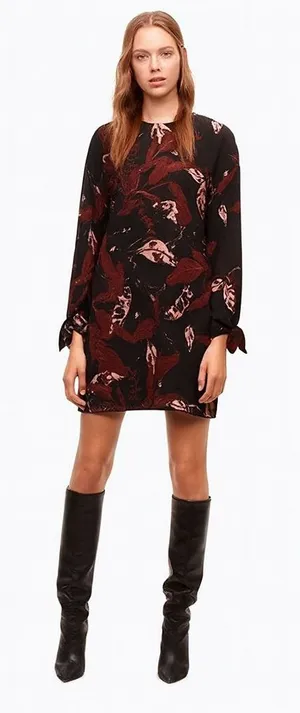 Aritzia Wilfred Charpont Dress‎ Open Back Dark Floral Black Burgundy Tie Sleeve thumbnail 1