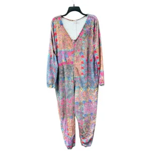 Natural Life Floral Soft Fleece Pajama Jumpsuit Large Zip-up Boho Cozy Colorful thumbnail 15