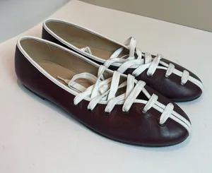 Maeve Genuine Leather Contrast Lace-Up Ballet Flats Burgundy Oxblood Sz 9 thumbnail 1