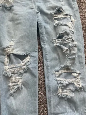 American Eagle Outfitters Light Blue Distressed Straight Leg Jeans thumbnail 3