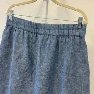 LOFT Outlet Blue Linen Blend Chambray Mini Skirt Elastic Back Pockets Size Med thumbnail 4