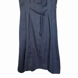 OGL Denim Look Midi Dress Collared Tie Waist Linen Blend NWT Extra Small thumbnail 4
