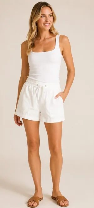 GAP Linen Blend White Pull On Drawstring Shorts thumbnail 1