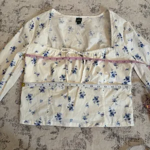 Wild Fable Long Sleeve Cotton Babydoll Top Medium Floral Milkmaid Prairie Beach thumbnail 4
