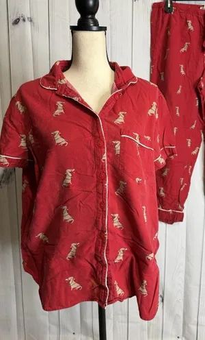 Loft Sleep Pajamas Sz Large 2-Piece Set Wiener Dog Christmas Lights Short Sleeve thumbnail 1