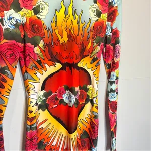 Dolls Kill I'm Not So Scared Hearts on Fire Long Sleeve Mini Dress - size Small thumbnail 4