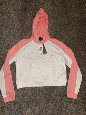 Adidas Cropped Hoodie Size L White Glory Pink thumbnail 1