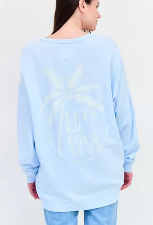 Aerie Summer Daze “Lets Go Coconuts” Beachy Scoop-Neck Cotton Sweatshirt Sz Med thumbnail 1