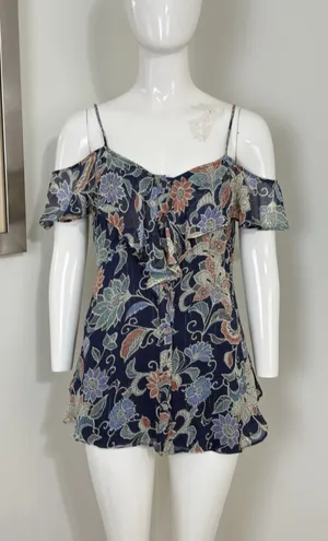 Maeve Anthropologie Womens Size 2 Blue Floral Off Shoulder Ruffle Blouse Top thumbnail 1