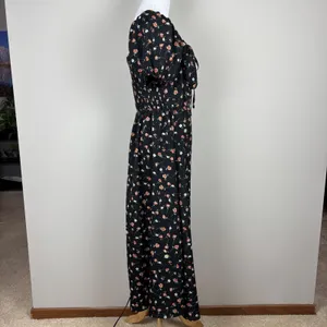 Milkmaid Maxi Dress Womens XL Black‎ Floral Feminine Smocked Puff Short Sleeve thumbnail 6