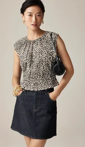 J. Crew Leopard Print Cotton‎ Poplin Hyacinth Top Size Medium thumbnail 1