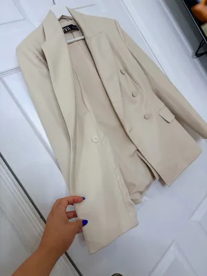 Zara Women’s S Ivory Faux Leather Double Breasted Blazer Quiet Luxury Minimalist Chic thumbnail 6