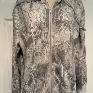 Cult Favorite Camo Zip Hoodie Womens Small Gray Pink Too Busy For You Y2K Fleece thumbnail 1