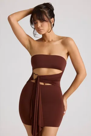 Oh Polly Natalya Bandeau Mini Dress in Chocolate Brown Size 4 New with tag thumbnail 1