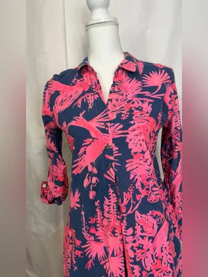 Lilly Pulitzer Navy Tunic Dress with Hot Pink Tropical Print thumbnail 2
