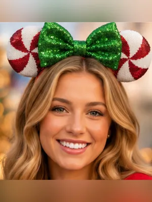 Disney Red Sequin Ears Headband with Green Bow and White & Red Peppermint Ears thumbnail 6