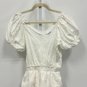 Sky to Moon Eyelet Lace Mini Dress Puff Sleeve Smocked Waist‎ Small White Boho thumbnail 7