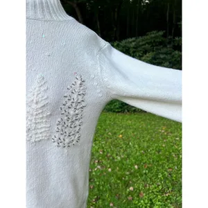 Coldwater Creek Womens XS Winter White Christmas Tree Sweater Holiday Party Cream Beige thumbnail 4