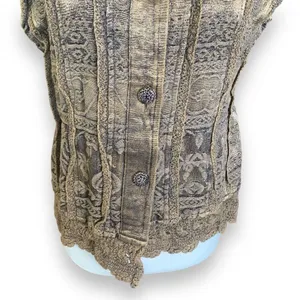 Vintage Flashback‎ Vest Metallic Brown Floral Detail Lace Embroidered High Neck thumbnail 5