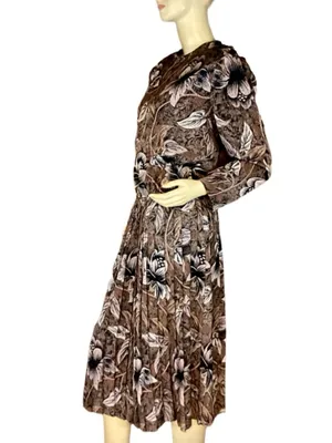 Vintage 1980'S Alexis Fashions Brown & Black Floral Print (L) thumbnail 6