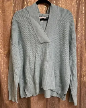Aerie Light Blue Cozy Up Waffle Knit Hooded Sweater Oversized Medium thumbnail 1