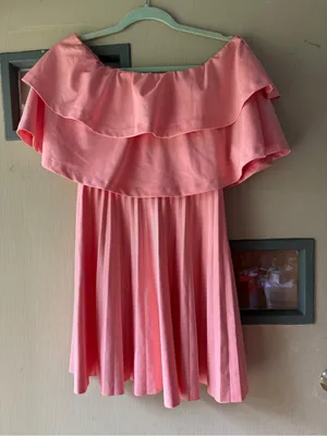 ASOS Pink-peach Off-Shoulder Ruffle Midi Dress thumbnail 1